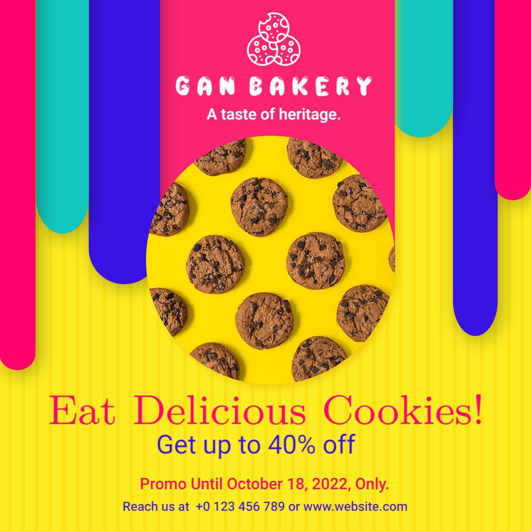 Vibrant Yellow Cookie Promotion with Discounts at Gan Bakery Ad Template