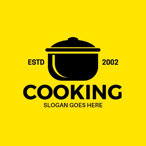 Vibrant Yellow Cooking Pot Design Featuring Culinary Arts Logo Template