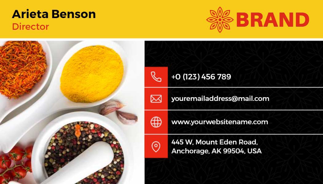Vibrant Yellow Culinary Spices Business Card Template