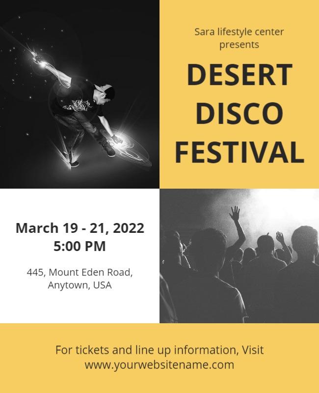 Vibrant Yellow Desert Disco Festival Celebration Flyer Template