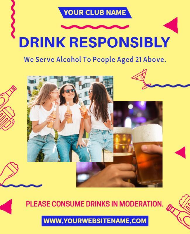 Vibrant Yellow Drink Responsibly Nightclub Poster Template