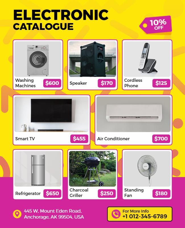 Vibrant Yellow Electronic Product Discount Catalogue Flyer Template