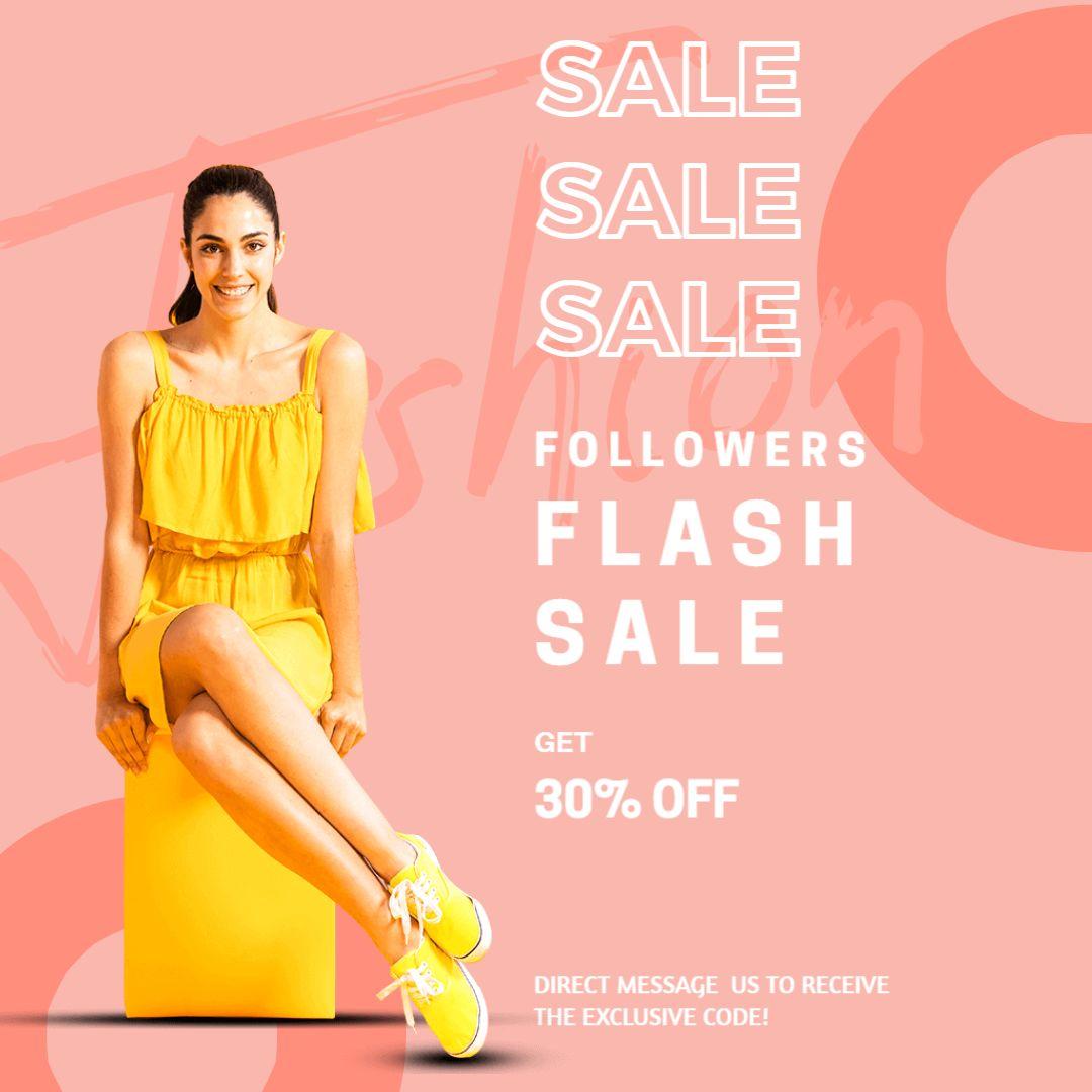 Vibrant Yellow Fashion Flash Sale Promotion Ad Template