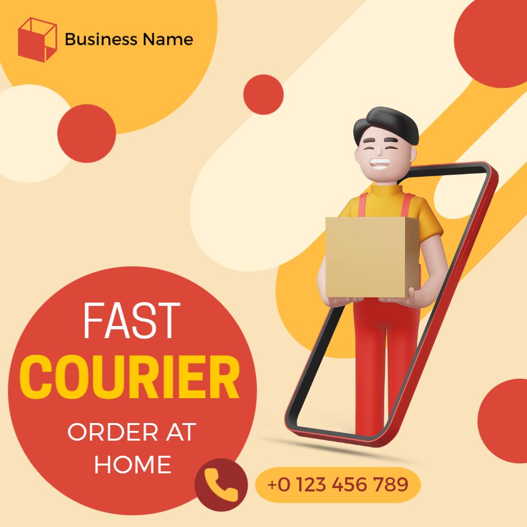 Vibrant Yellow Fast Courier Home Delivery Service Ad Template