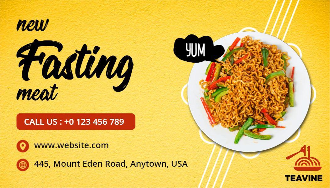 Vibrant Yellow Fasting Meat Restaurant Business Card Template