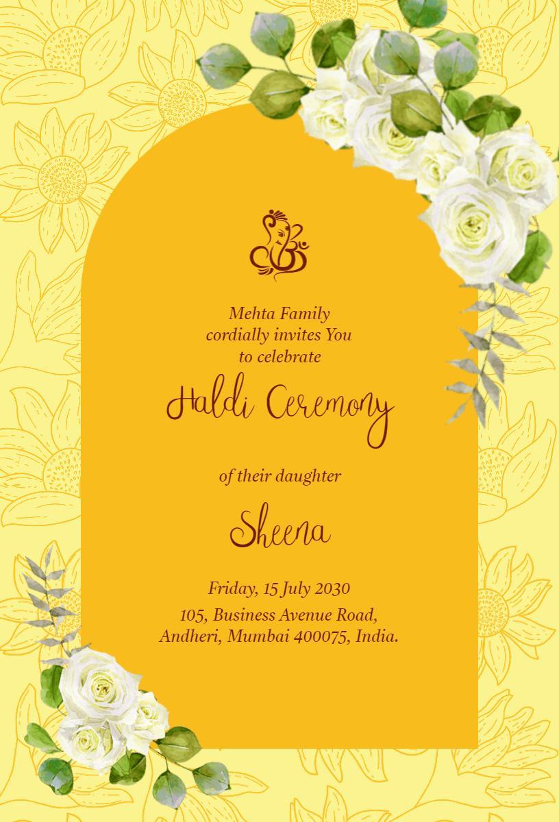 Vibrant Yellow Floral Haldi Ceremony Invitation Template