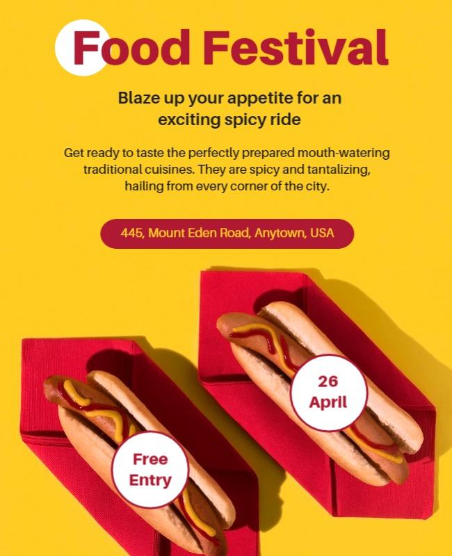Vibrant Yellow Food Festival with Tantalizing Spicy Cuisine Poster Template