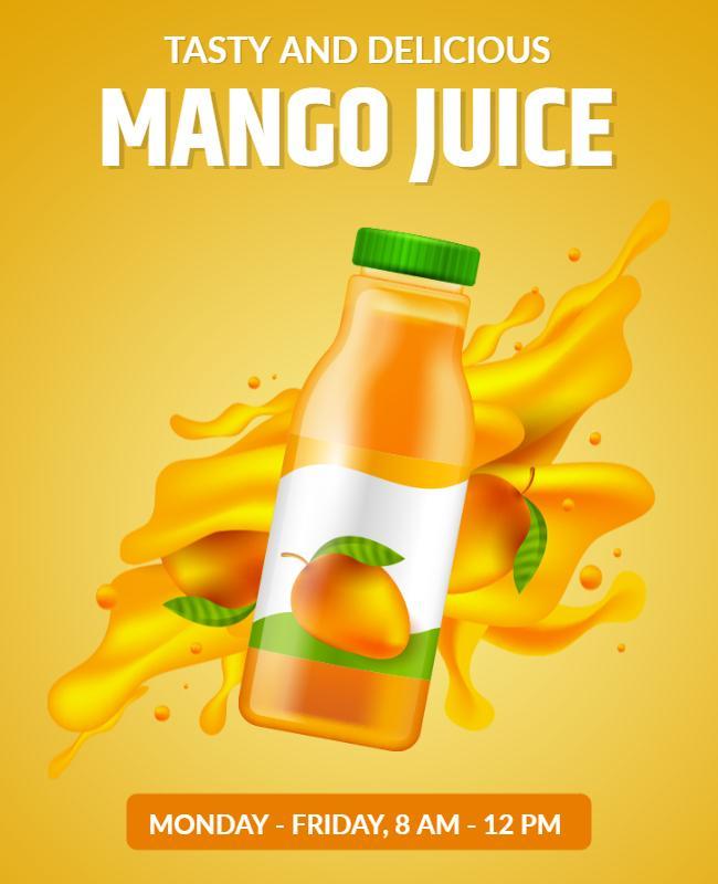 Vibrant Yellow Fresh Mango Juice Promotion Poster Template