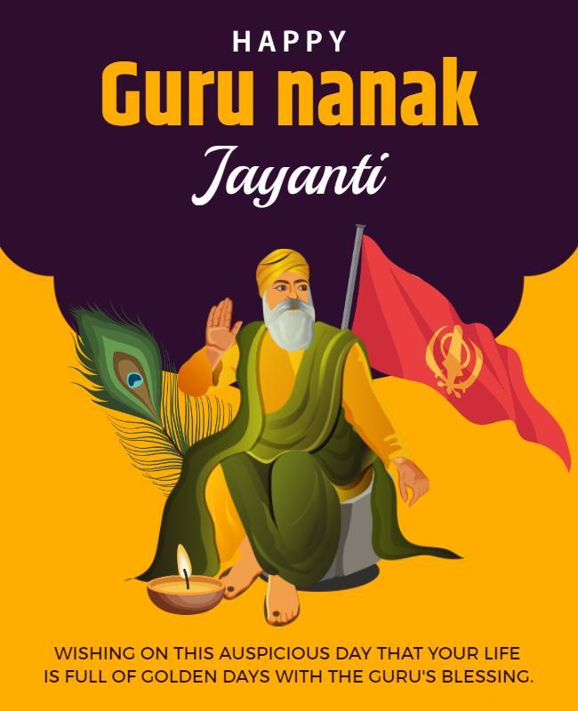 Vibrant Yellow Guru Nanak Jayanti Celebration Poster Template