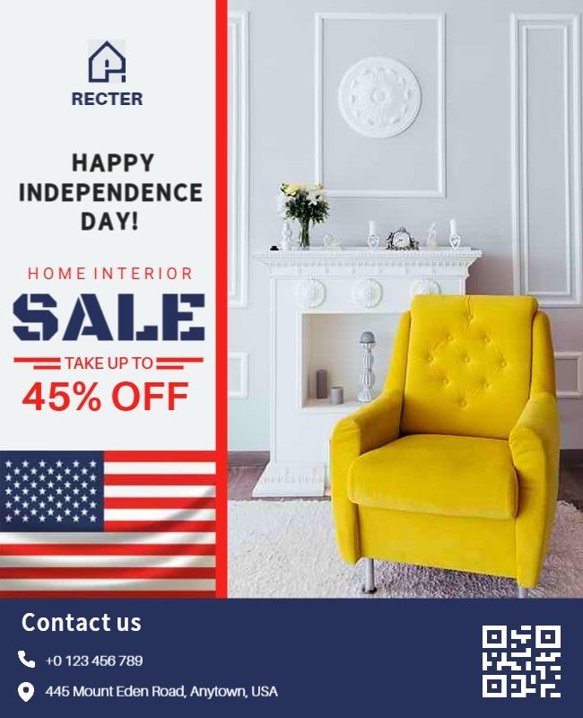 Vibrant Yellow Home Interior Independence Day Sale Poster Template
