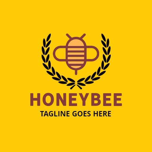 Vibrant Yellow Honeybee Design with Elegant Laurel Logo Template