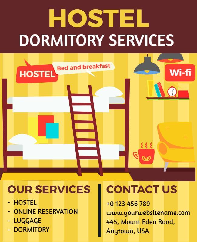 Vibrant Yellow Hostel Dormitory Services Information Poster Template