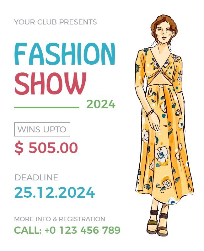 Vibrant Yellow Illustrated Fashion Show Event Poster Template