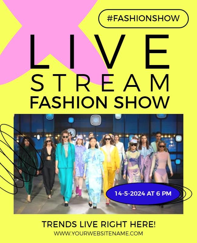 Vibrant Yellow Live Stream Fashion Show Poster Template