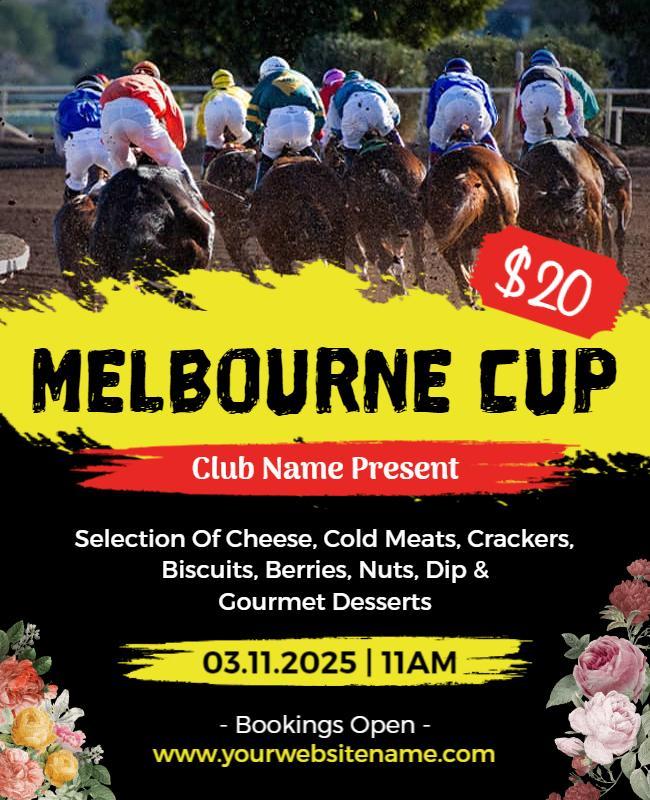Vibrant Yellow Melbourne Cup Horse Racing Event Poster Template