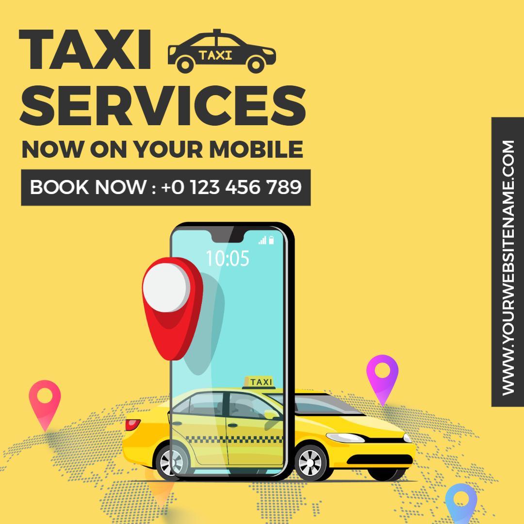 Vibrant Yellow Mobile Taxi Services Promotion Ad Template