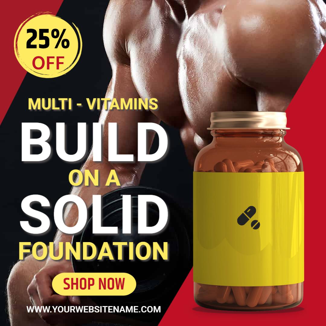 Vibrant Yellow Multi-Vitamins for Nutrition Optimization Ad Template