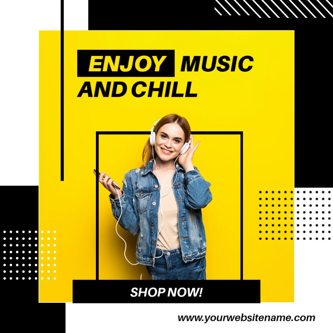 Vibrant Yellow Music Promotion for Relaxation and Shopping Ad Template