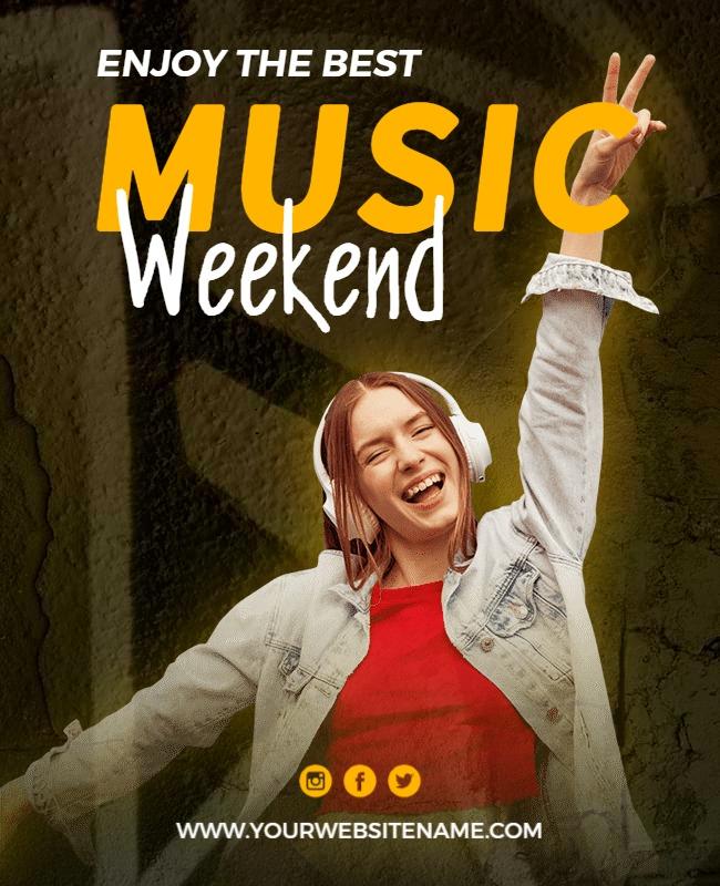 Vibrant Yellow Music Weekend Celebration Poster Template