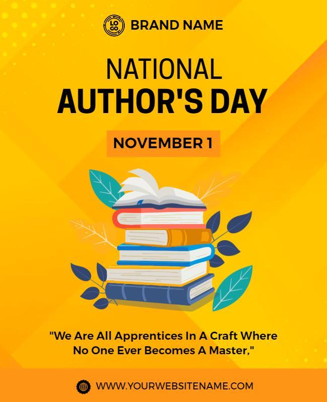 Vibrant Yellow National Author's Day Celebration Poster Template