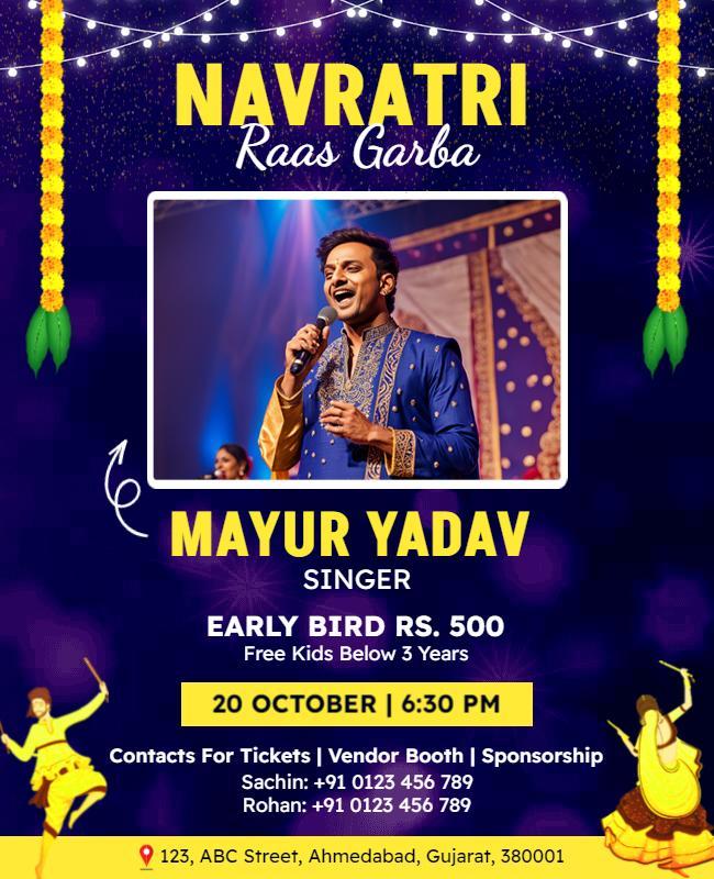 Vibrant Yellow Navratri Raas Garba Festival Poster Template