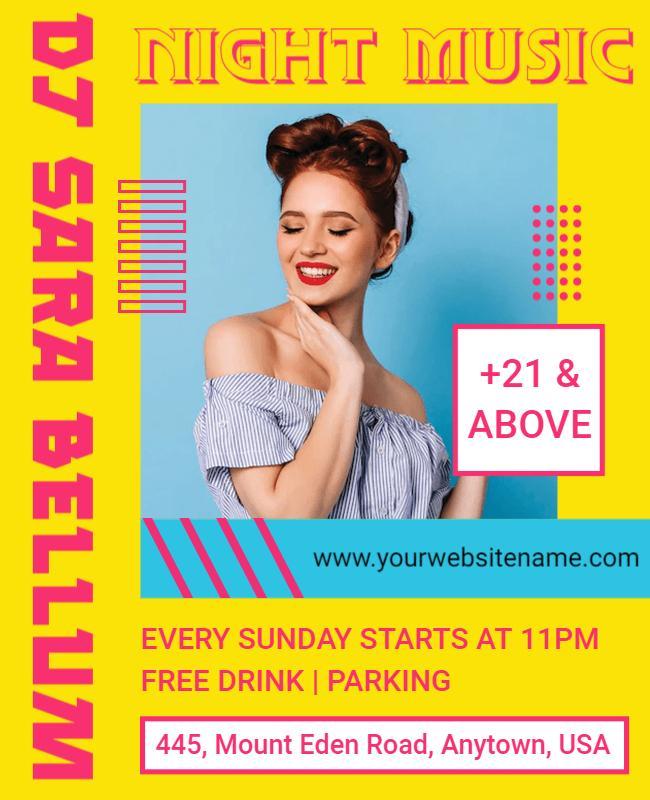 Vibrant Yellow Night Music DJ Party Poster Template