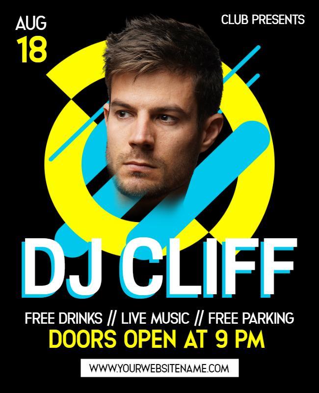 Vibrant Yellow Nightclub DJ Event Poster Template