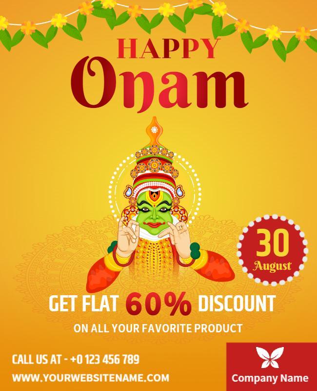 Vibrant Yellow Onam Festival Celebration Discount Poster Template