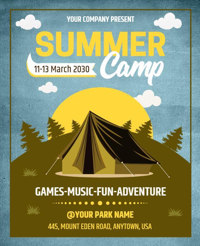 Vibrant Yellow Outdoor Summer Camp Adventure Poster Template