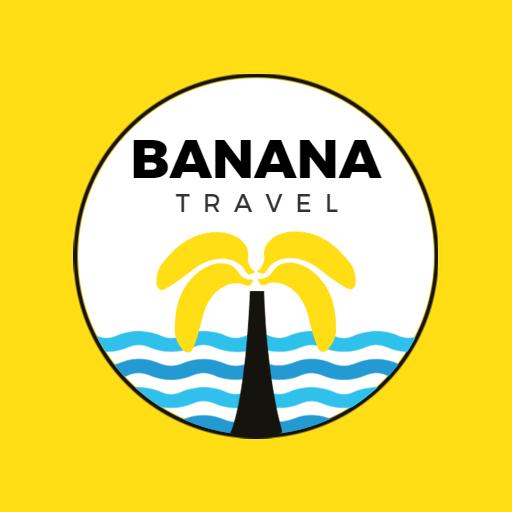 Vibrant Yellow Palm Tree and Waves Represent Travel Logo Template