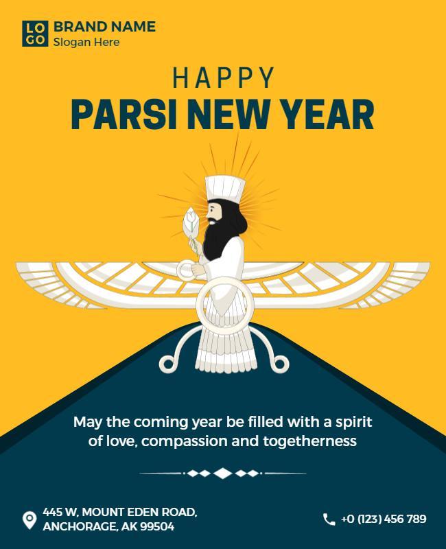 Vibrant Yellow Parsi New Year Celebration Poster Template