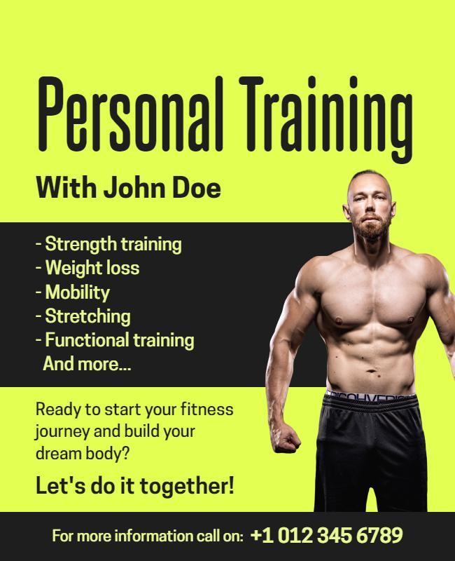Vibrant Yellow Personal Training Fitness Journey Poster Template