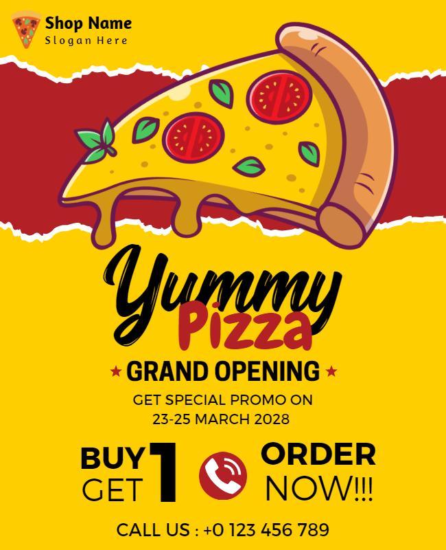 Vibrant Yellow Pizza Grand Opening Promotion Poster Template