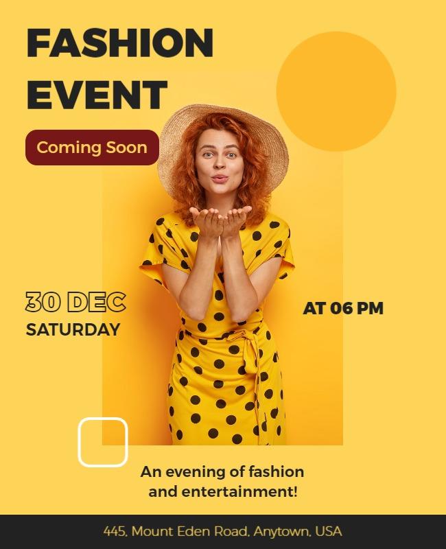 Vibrant Yellow Polka Dot Fashion Event Announcement Flyer Template