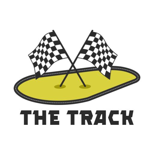 Vibrant Yellow Race Track with Checkered Flags Logo Template