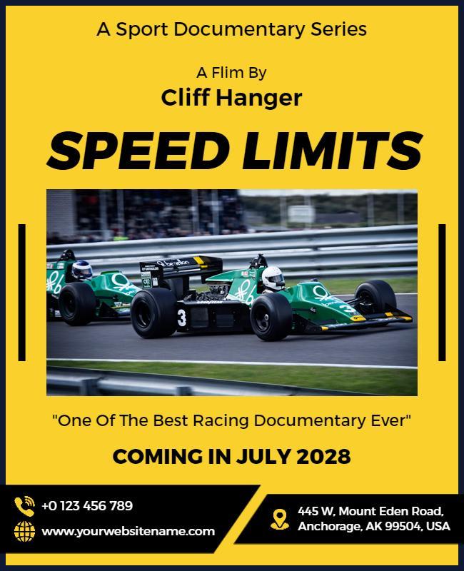 Vibrant Yellow Racing Sport Documentary Poster Template