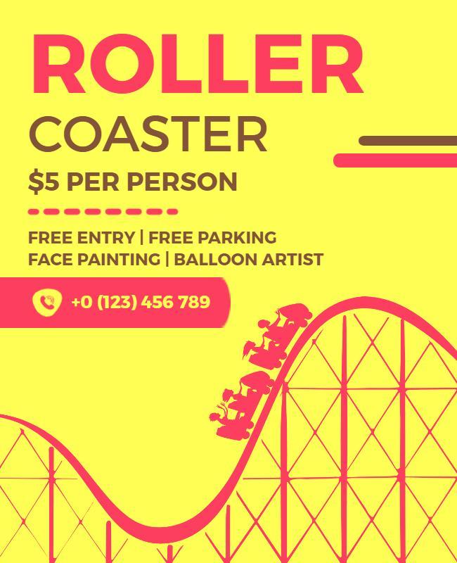 Vibrant Yellow Roller Coaster Adventure Attraction Poster Template