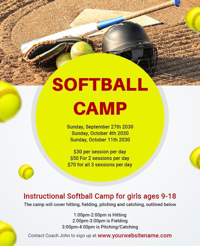 Vibrant Yellow Softball Camp Instructional Poster Template