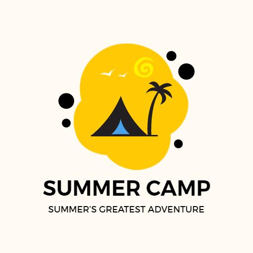 Vibrant Yellow Summer Camp Design Featuring Nature Elements Logo Template