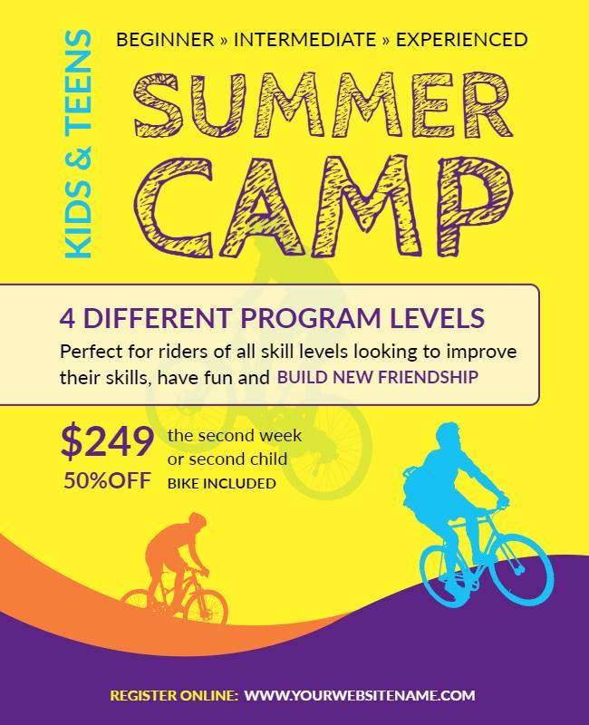 Vibrant Yellow Summer Camp for Kids and Teens Poster Template