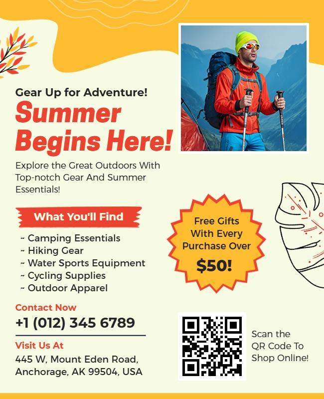 Vibrant Yellow Summer Outdoor Adventure Gear Poster Template