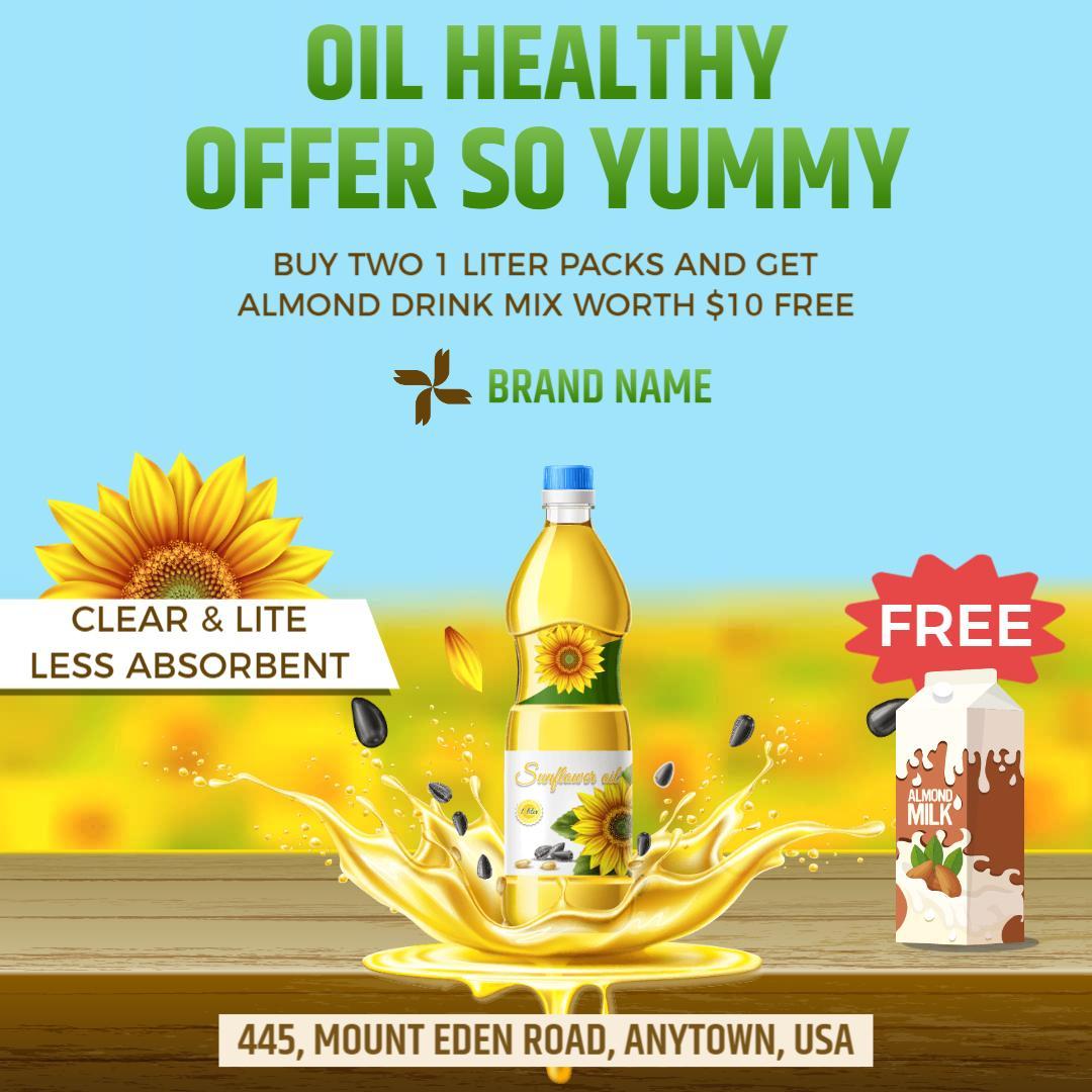 Vibrant Yellow Sunflower Oil and Almond Drink Promotion Ad Template