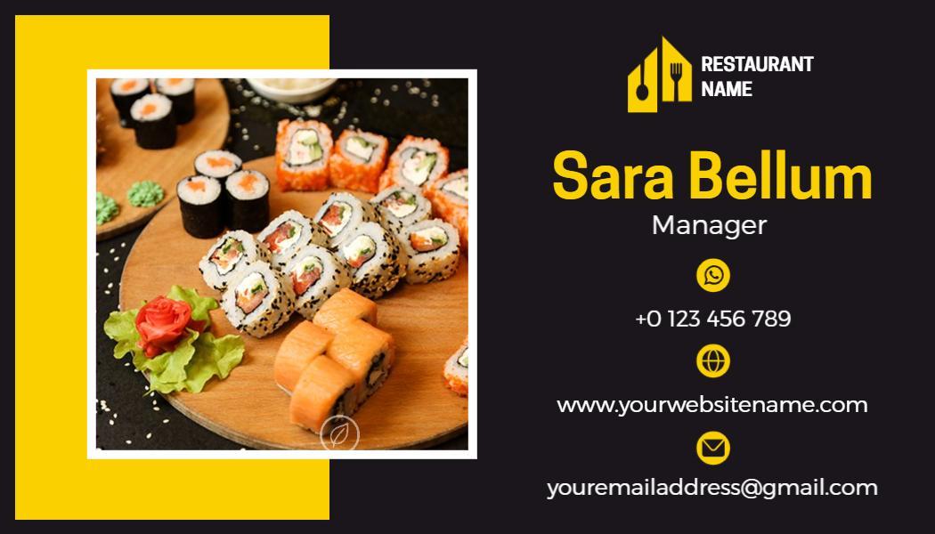 Vibrant Yellow Sushi Restaurant Business Card Template