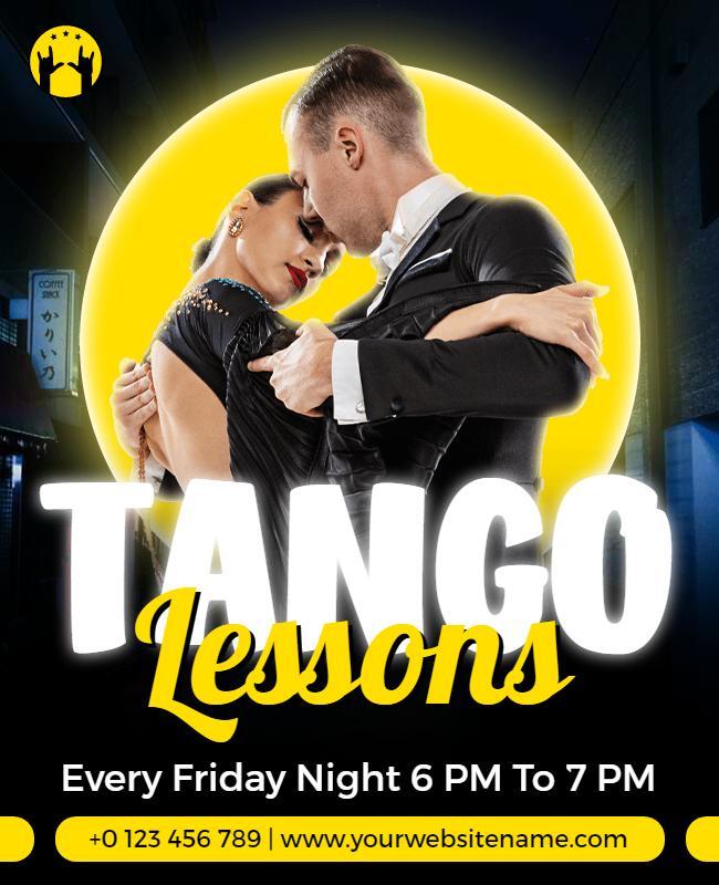 Vibrant Yellow Tango Dance Lessons Poster Template