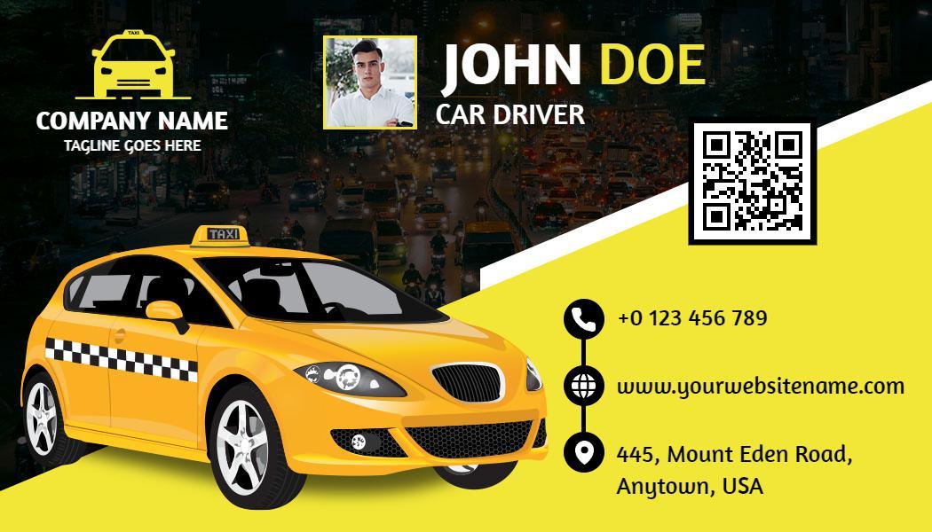 Vibrant Yellow Taxi Driver Business Card Template