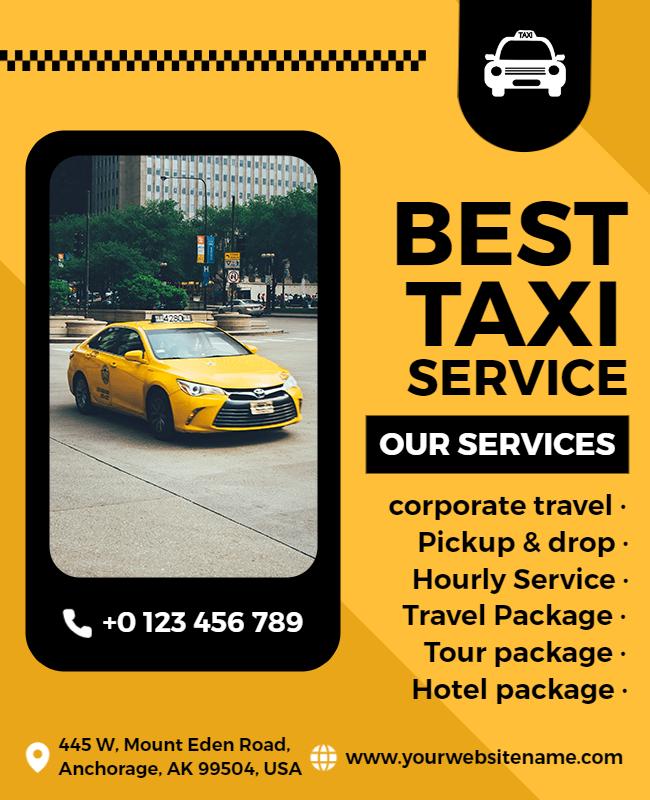 Vibrant Yellow Taxi Service and Travel Packages Poster Template