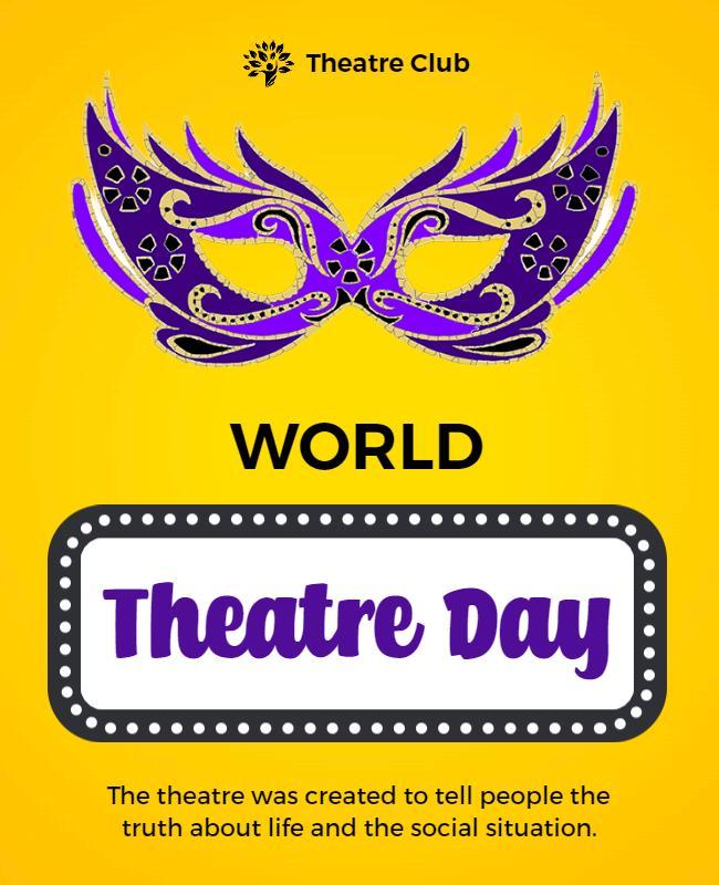Vibrant Yellow Theatrical Mask Celebration Poster Template