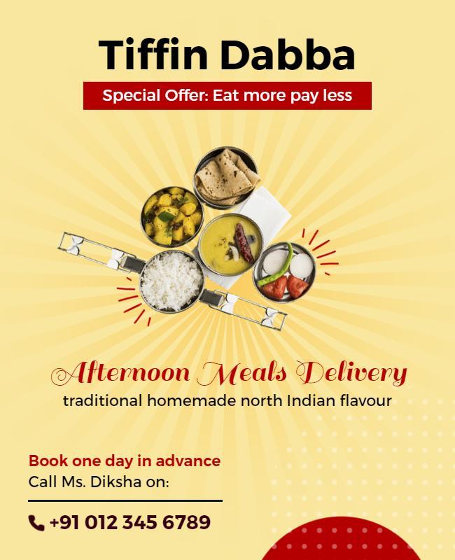 Vibrant Yellow Traditional North Indian Meals Delivery Poster Template