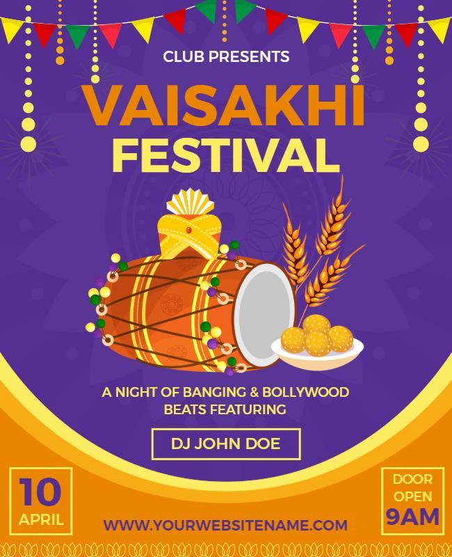 Vibrant Yellow Vaisakhi Festival Celebration Flyer Template