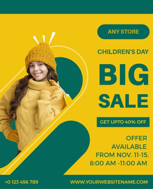 Vibrant Yellow Winter Sale for Children's Day Flyer Template